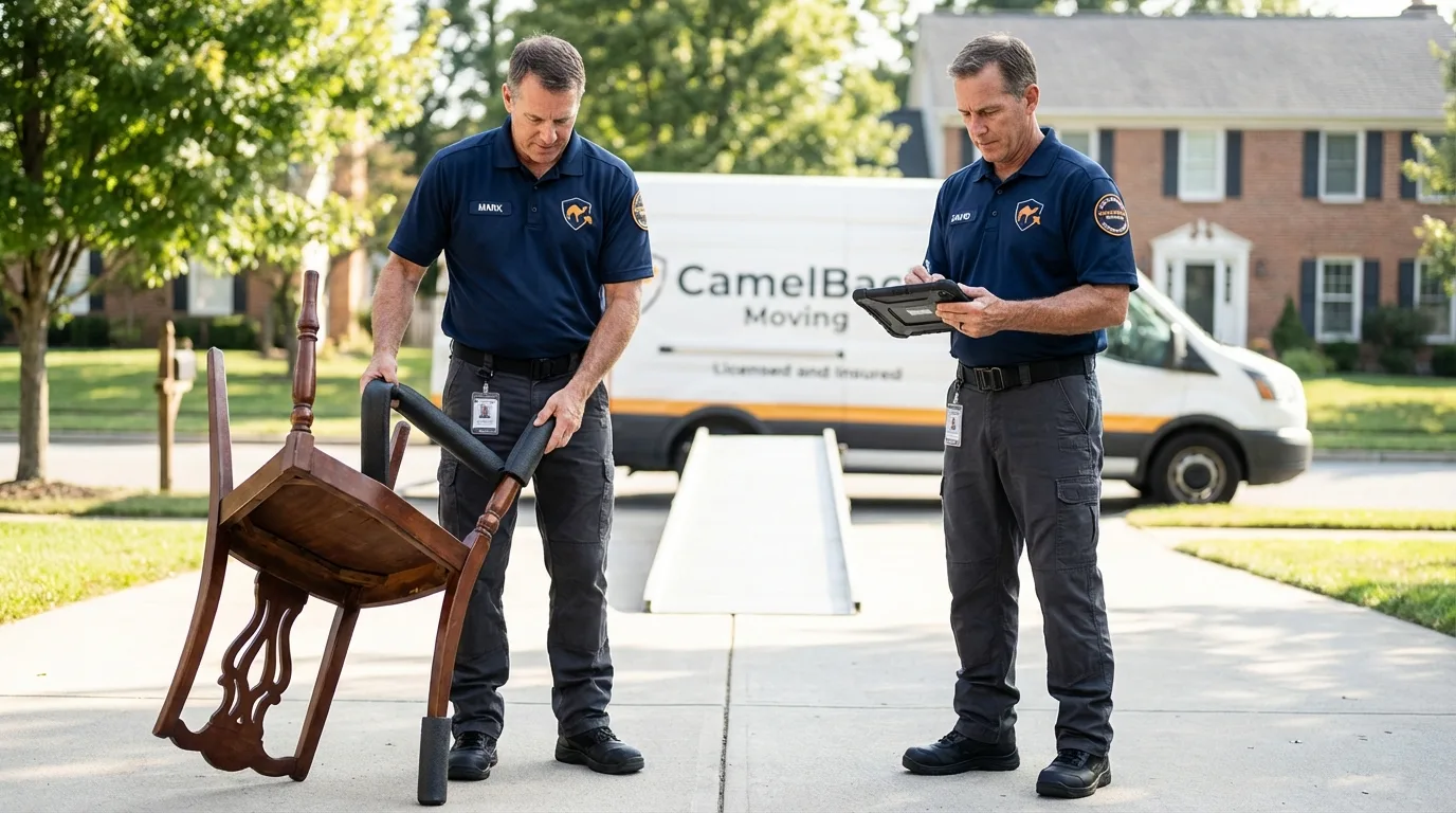 Movers inspecting furniture for damage prevention before loading in Wilmot, NH